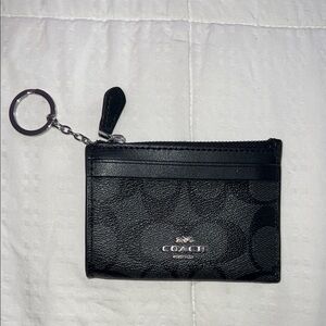 Coach Black Leather Card Holder with Keychain